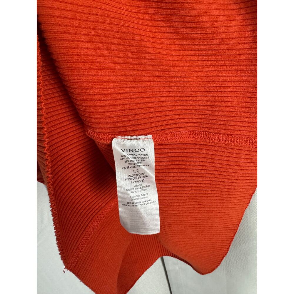 Vince Ribbed Midi Skirt Orange Knit Pencil Stretch L - Picture 3 of 4